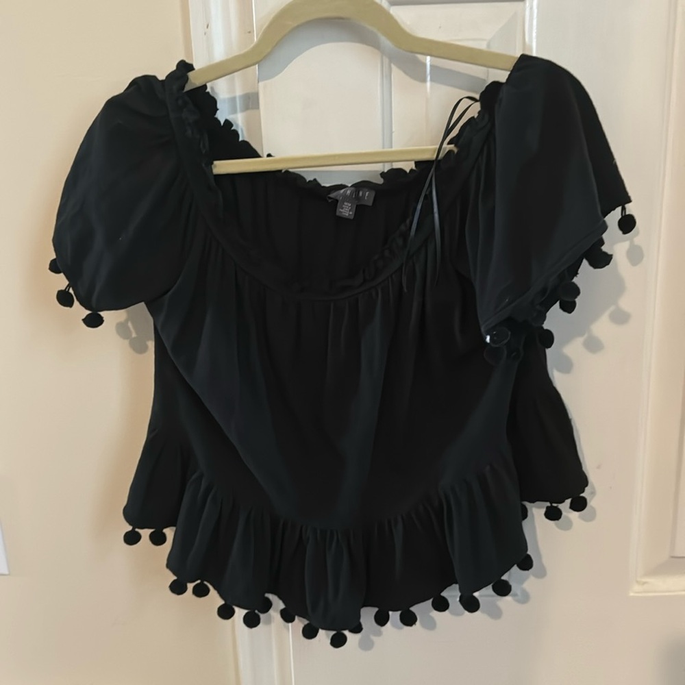 Black Pom Pom off the shoulder top